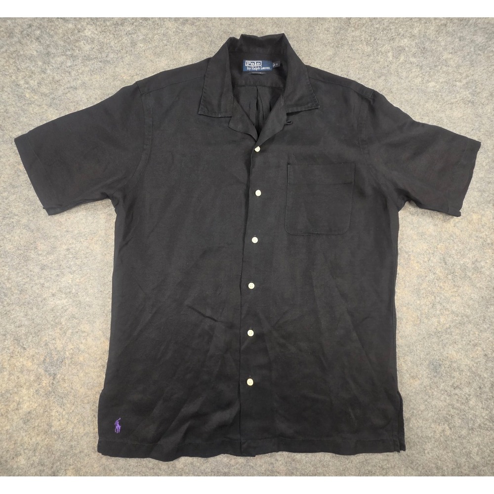 Vintage Polo Ralph Lauren Caldwell Shirt Mens Small Black Silk Linen Camp Collar